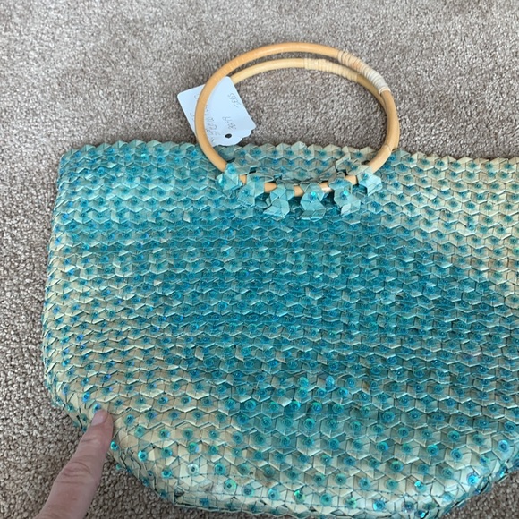 Turquoise & Straw Bling Tote/Purse - Picture 8 of 9